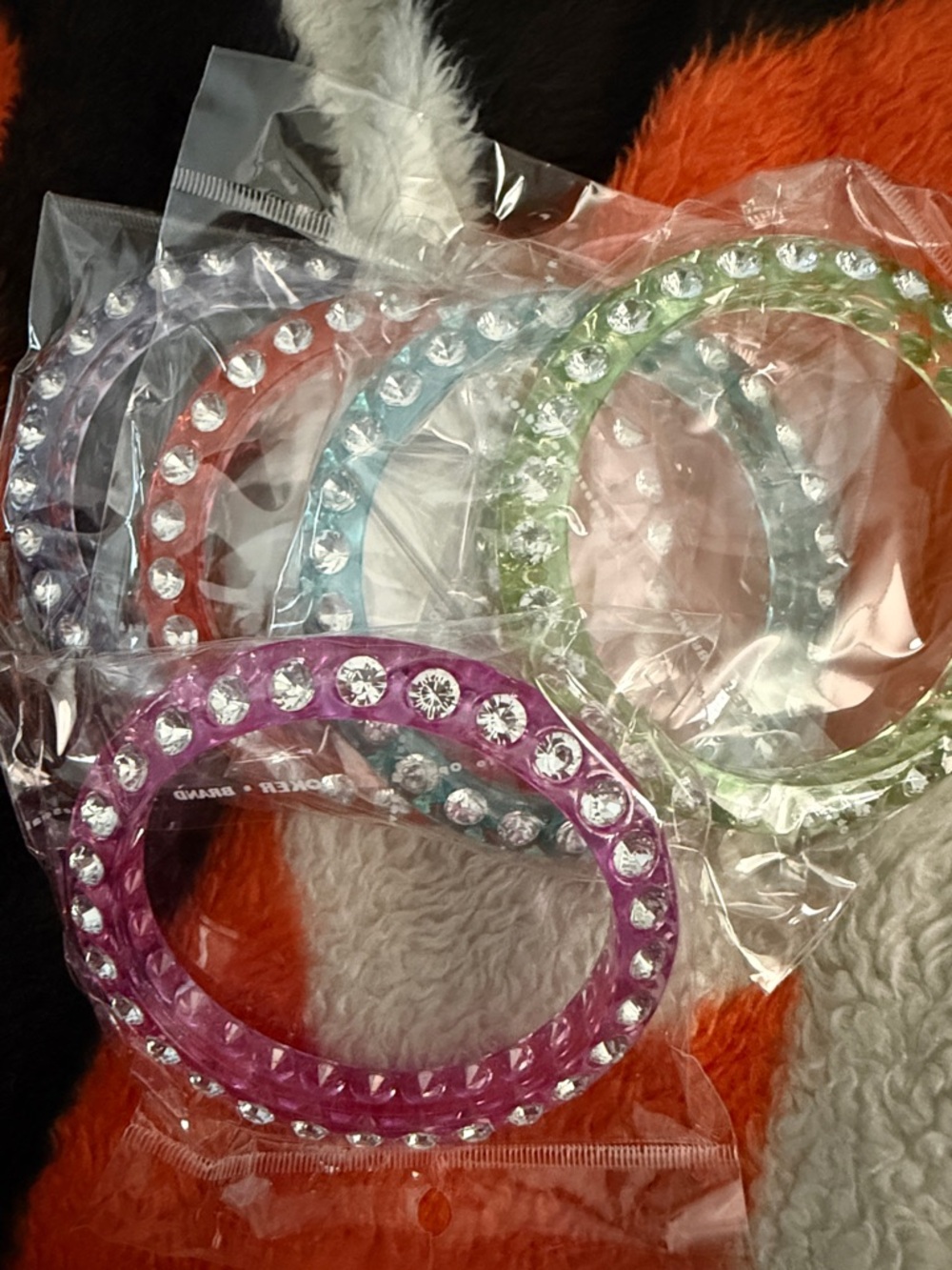 Set of 5 Rhinestone Accent Resin Bangle Bracelets
